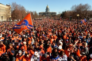 A large crowd gathers in Civic Center park during the Denver Broncos Super Bowl championship celebration and parade on Tuesday February 9, 2016. (Photo By AAron Ontiveroz/The Denver Post)