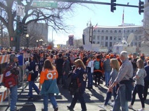 Getting close to Civic Center Park, where crowds and excitement were building.